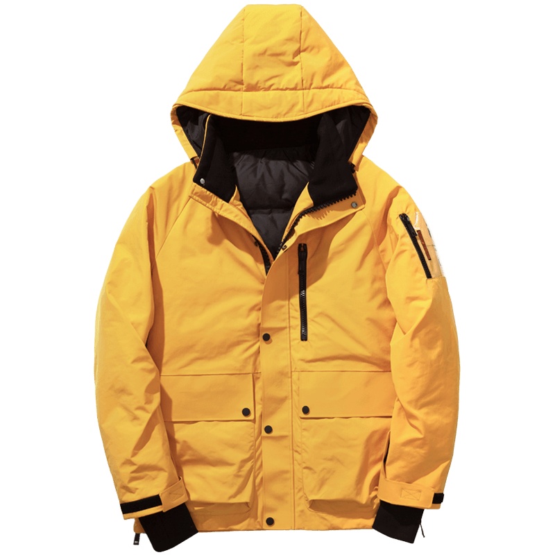 千纸鹤短款工装羽绒服男冬款潮流保暖连帽印花外套男装60172