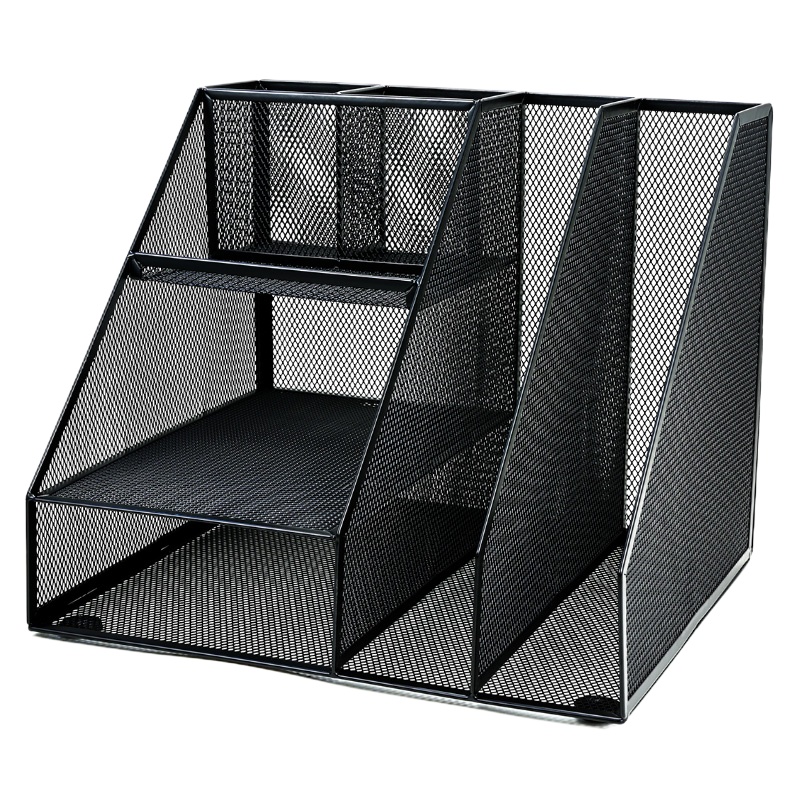 得力 金属文件栏铁质创意文件架多层收纳书立书架简易置物架文件框三层