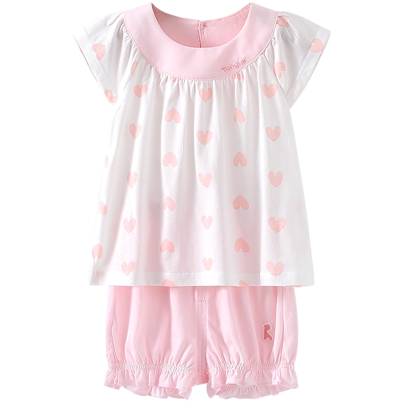 童泰(TONGTAI)夏季款5-24月婴幼儿男女宝宝轻薄飞袖圆领短袖小清新套装儿童套装