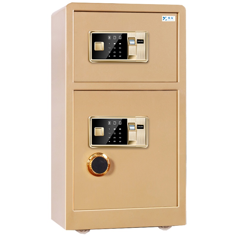 臻远全钢实心防盗保险柜 高120cm双门双层指纹款土豪金色