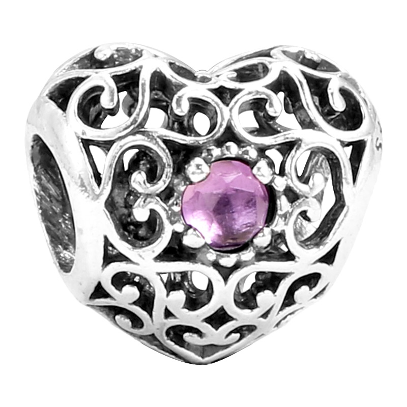 PANDORA潘多拉 串珠二月925银 爱心镂空串饰 791784SAM