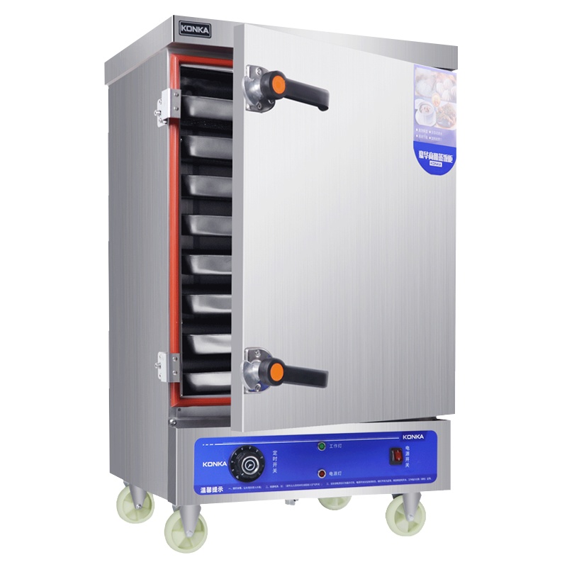 康佳(KONKA)KR-DG81电蒸箱蒸饭柜 商用蒸箱8盘不锈钢电气两用款蒸饭车大容量全自动食堂蒸饭机220v/6kW