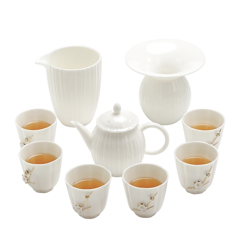 苏氏陶瓷 SUSHI CERAMICS 非遗大师茶具陈德强老师纯手工描金羊脂玉白瓷诗文茶壶茶杯功夫茶具套装礼盒