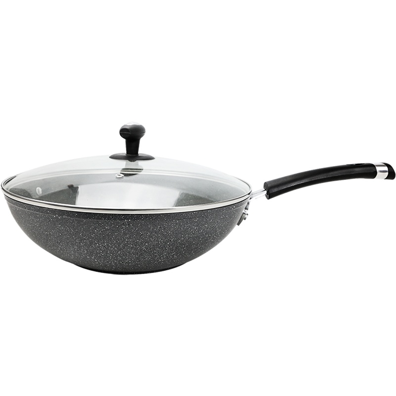 德国乐卡斯特 家用麦饭石炒菜锅 铝锅电磁炉燃气灶通用不粘锅锅具 30cm胶木手柄仿压无耳炒锅