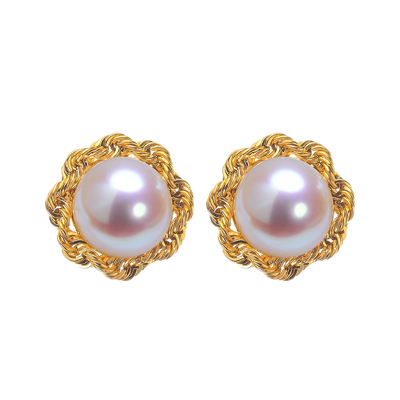 [Fan xin Ge]2021年新款 18K太阳花淡水珍珠耳钉 强光百搭气质优雅通勤风耳饰