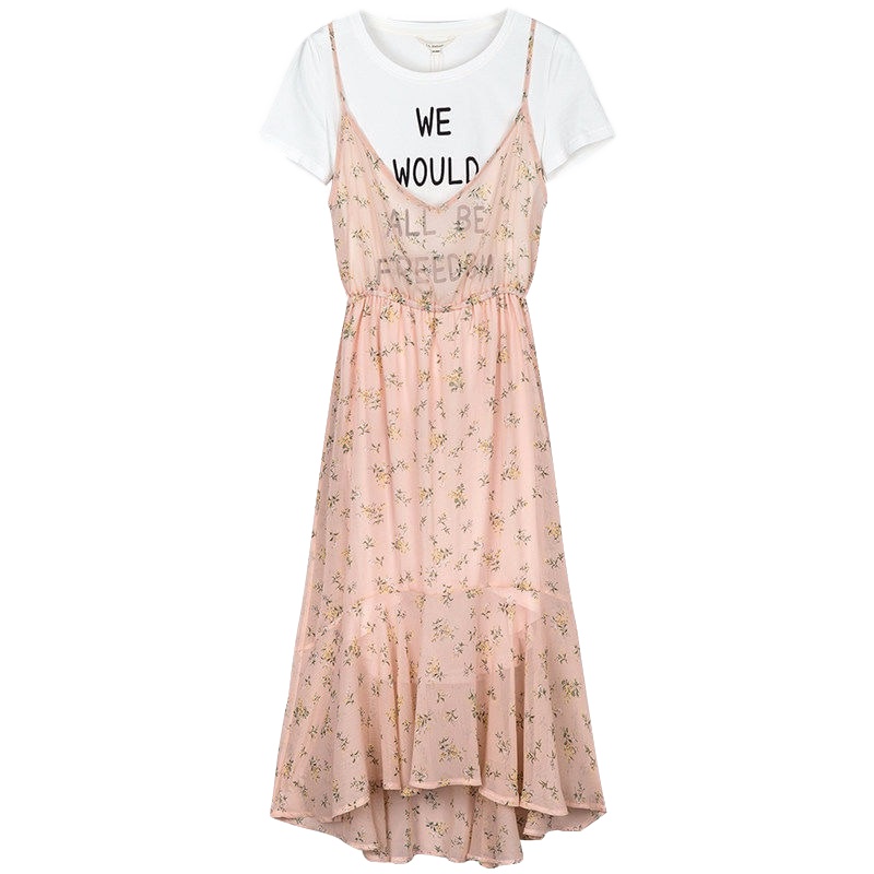 拉夏贝尔LaBabite两件套连衣裙女春夏气质修身中长裙子套装时尚休闲百搭雪纺60007039