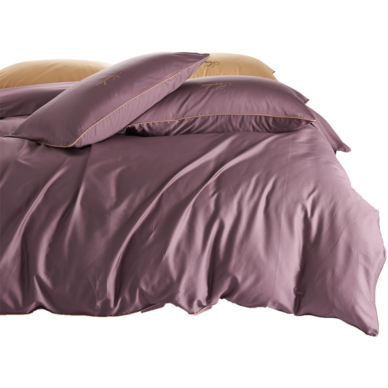 泰念Tai nian 60S支长绒棉贡缎纯色刺绣系列四件套 高档全棉家纺床上用品套件 1.5m 1.8m双人床