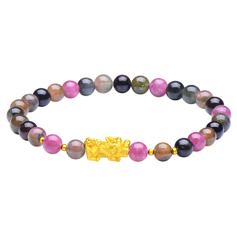 蒂蔻 貔貅黄金手链女士款本命年18K金多彩碧玺路路通手串自戴生日礼物送女朋友