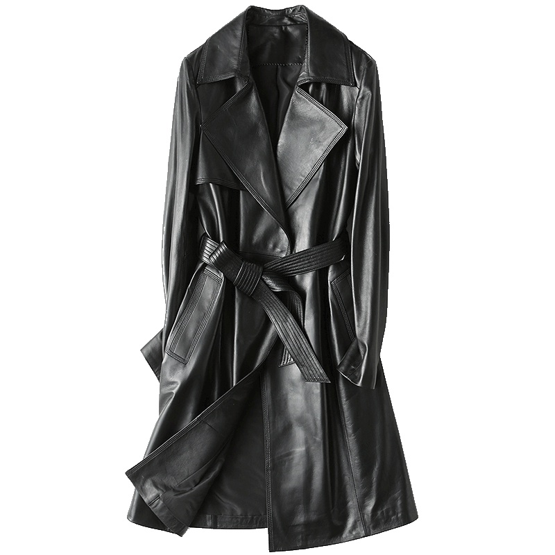 憨厚皇后2019春季新款海宁真皮皮衣女长款韩版绵羊皮皮风衣外套W