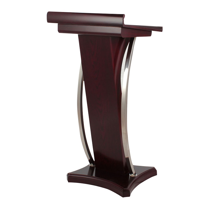 质凡多媒体演讲台讲桌实木皮主持会议室简约现代会议教师移动发言地台