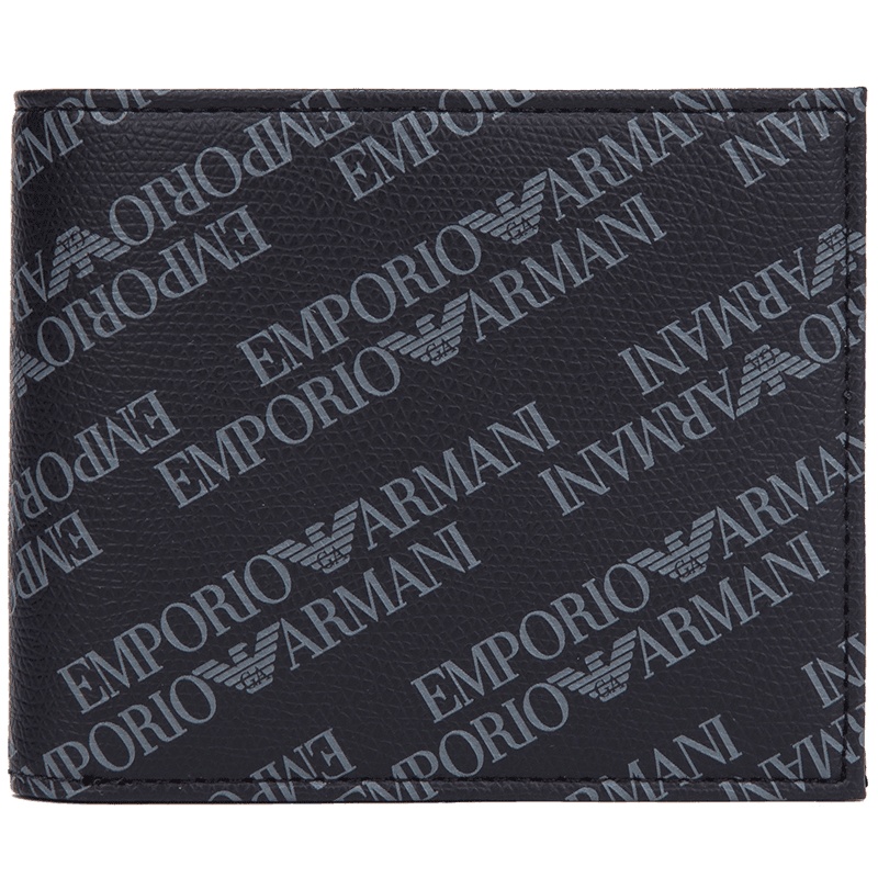 EMPORIO ARMANI 阿玛尼 男士黑色PVC带字母印花图案短款对折钱包