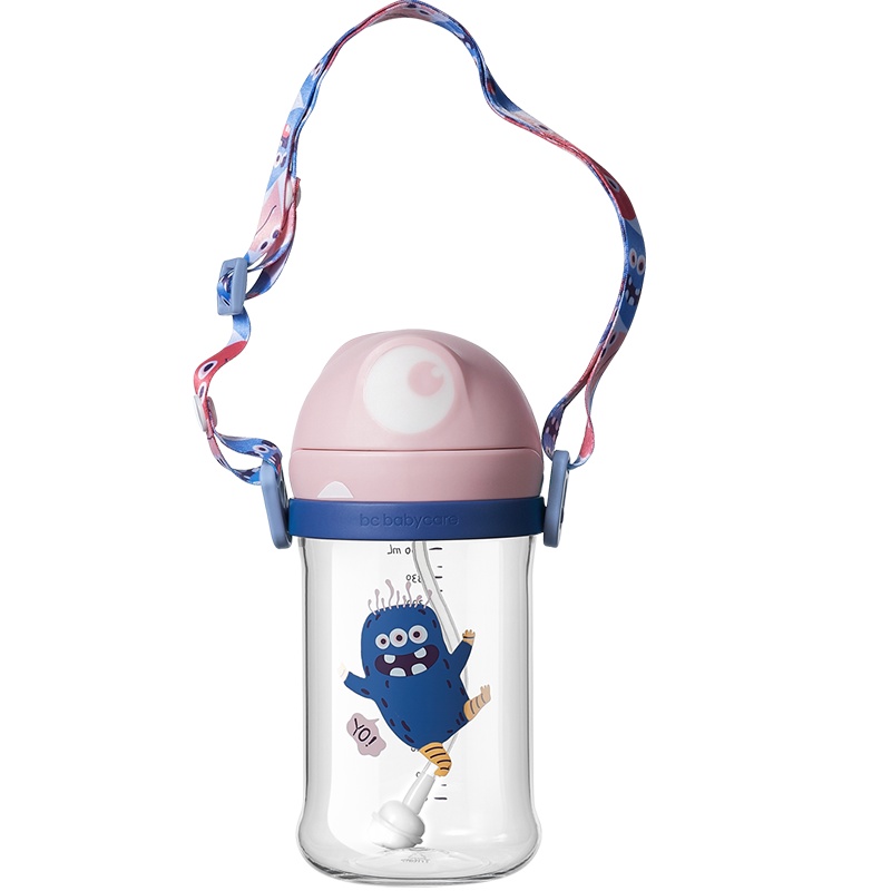 babycare婴儿学饮杯儿童喝水吸管杯子带手柄家用防摔宝宝水杯 tritan 挂绳款珀尔里粉360ML 2612