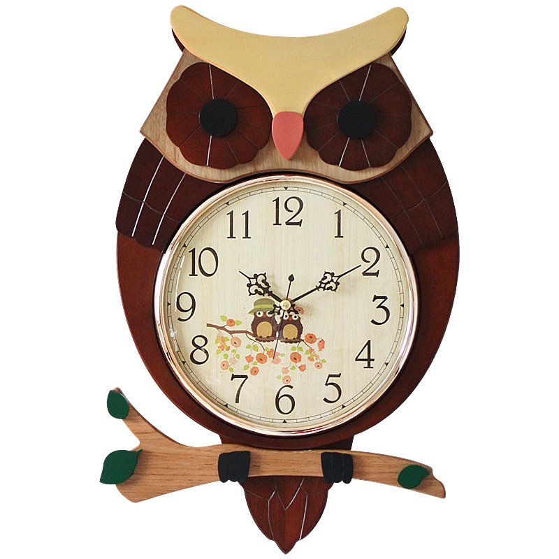 凯乐丝(KAIROS) 猫头鹰木质卡通客厅挂钟欧式家居饰品创意钟表卧室书房墙面装饰挂件家用石英钟表