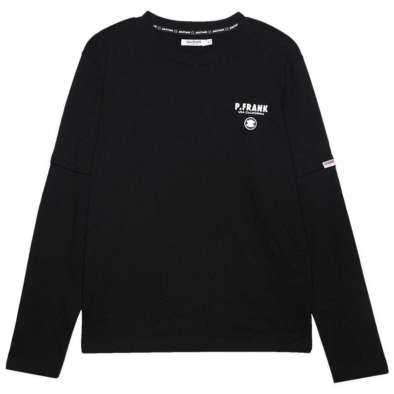 大嘴猴春秋季新款长袖T恤女黑色纯棉情侣装宽松百搭 S 黑色/情侣同款同码