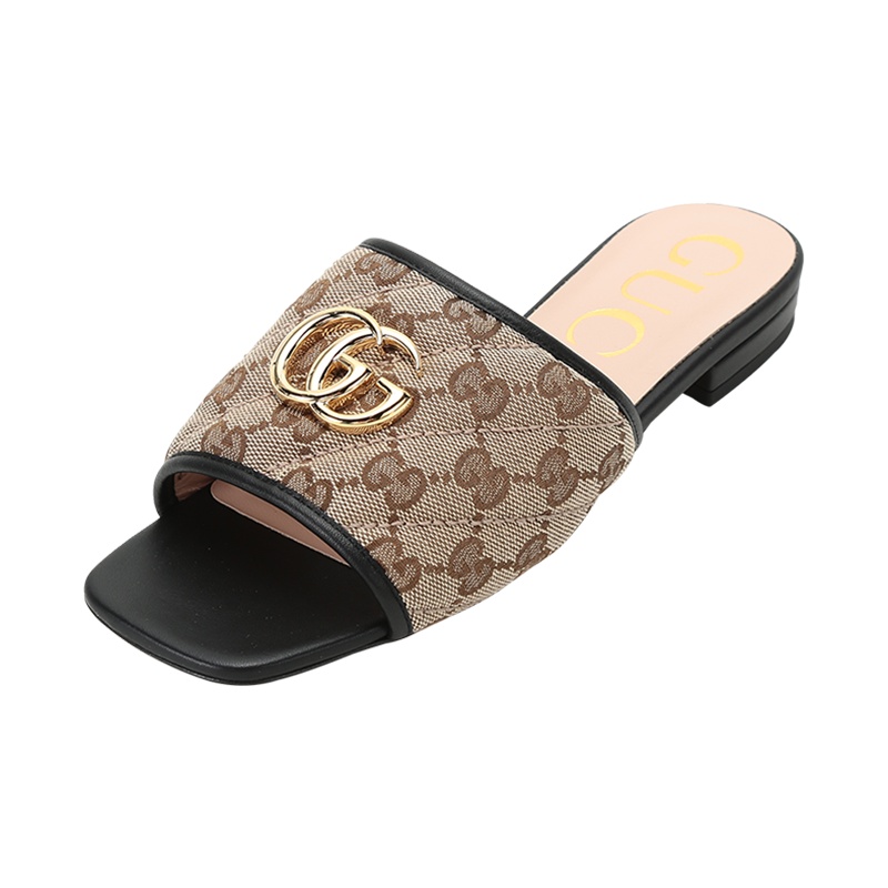 GUCCI 古驰 女士 织物配皮平底凉拖鞋619893 KQWM0