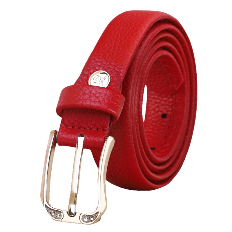 梦特娇女士皮带真皮时尚针扣红色本命年细腰带女软头层牛皮结婚牛仔裤带 商场同款