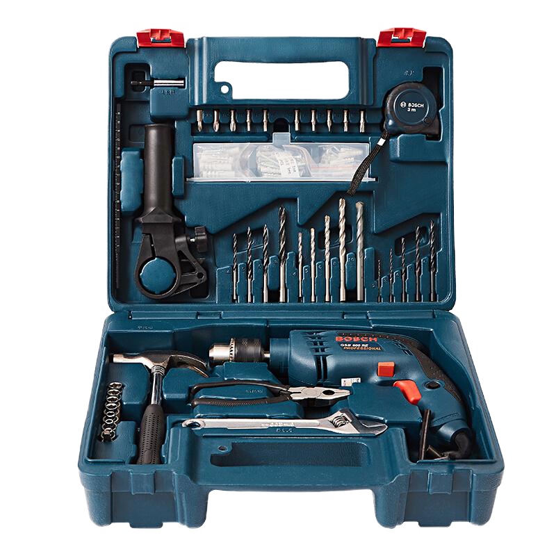 博世(BOSCH)GSB 600 RE 13毫米600瓦手电钻电动工具箱 多功能冲击钻套装(99附件+手动工具