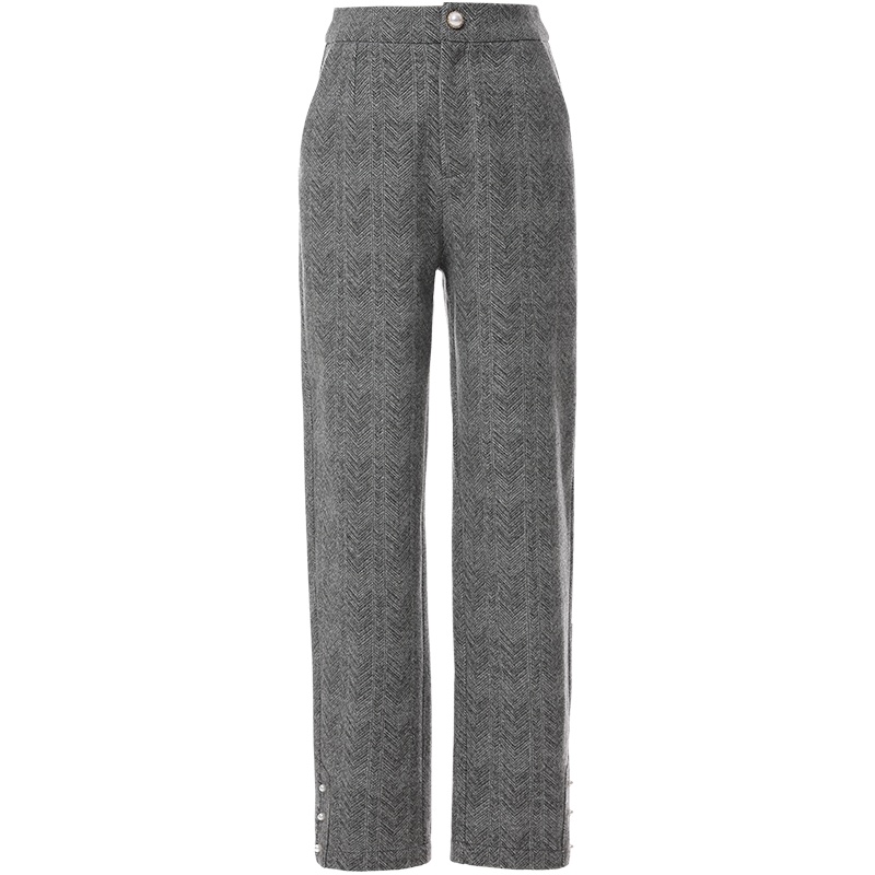 欧昵雪冬装休闲高腰显瘦毛呢烟管裤女垂感直筒九分哈伦裤