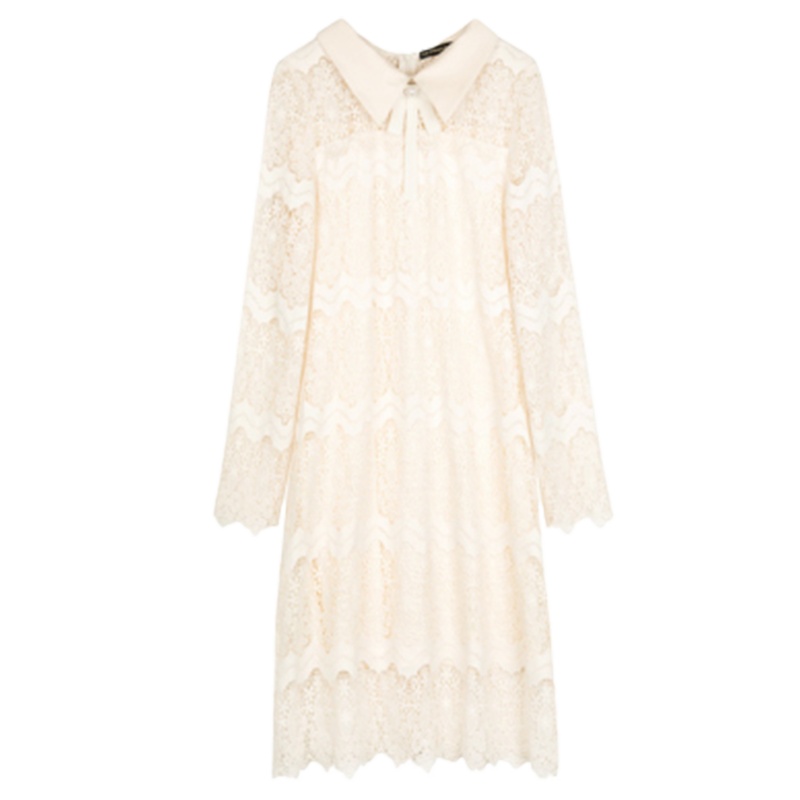 【专柜同款】拉夏贝尔蕾丝气质连衣裙2019秋冬新款法式超仙直筒一步白色裙子女10024035