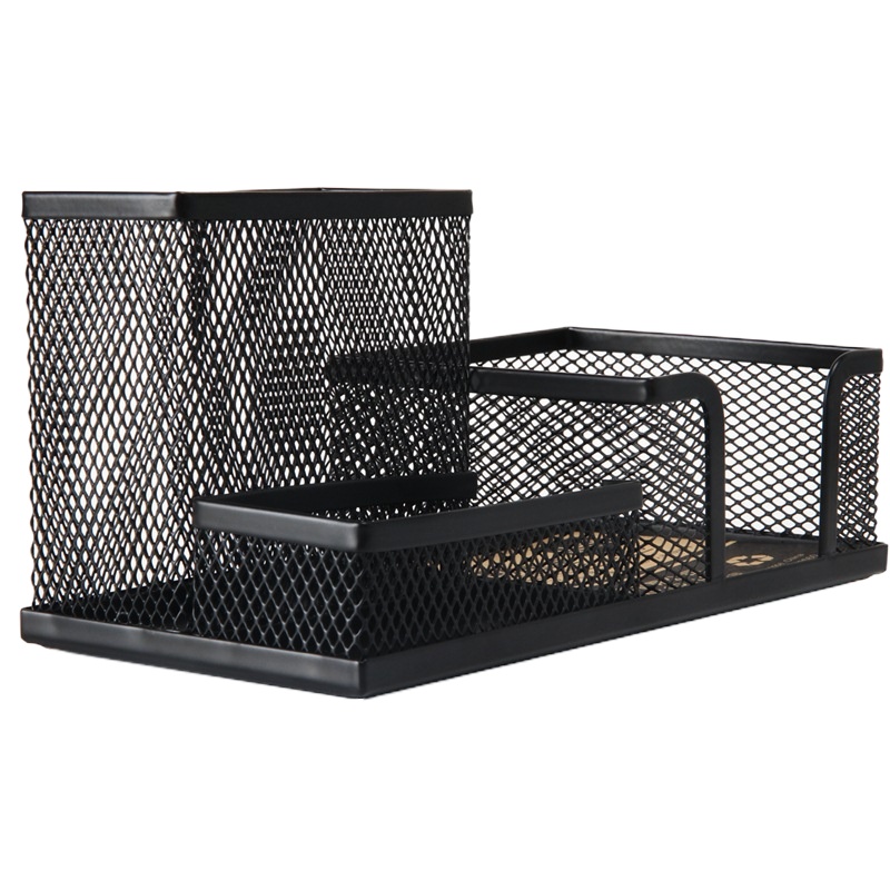 得力(deli) 金属网纹多功能办公笔筒 黑色 9175