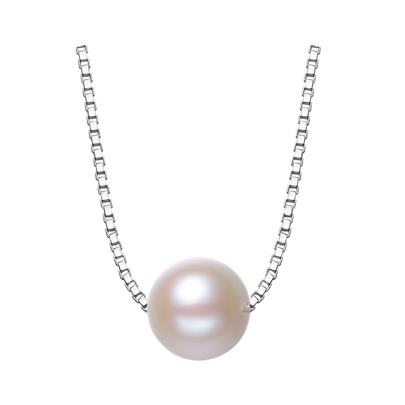 京润珍珠 心意S925银白色淡水珍珠项链吊珠链 近圆形珍珠颈饰 送女友银泰同款 珠宝宠自己送妈妈