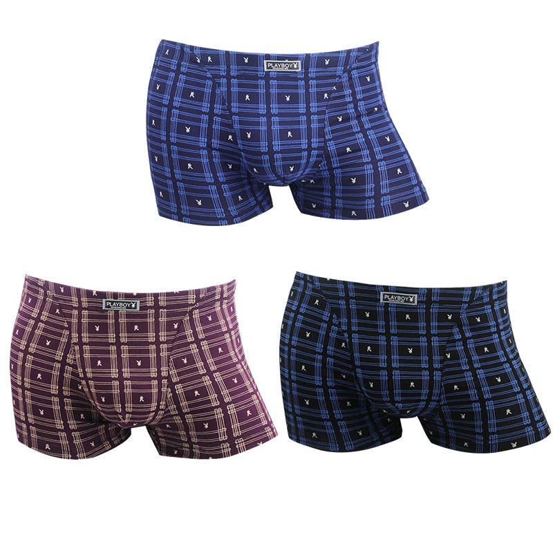 花花公子男士内裤冰丝平角裤多色弹力男裤衩5292-1条装