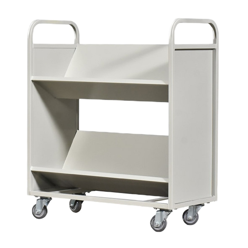钢制书架学校图书馆书架档案室密集架移动静音书车 两层 V型