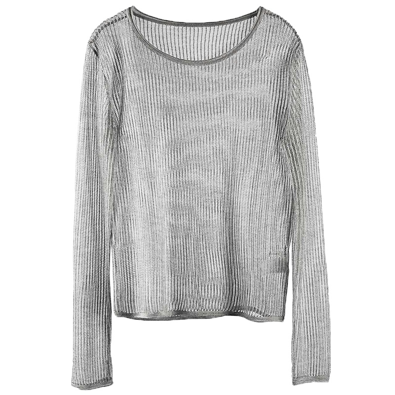 sdeer圣迪奥女装秋装轻薄宽松镂空灰调毛衣针织衫