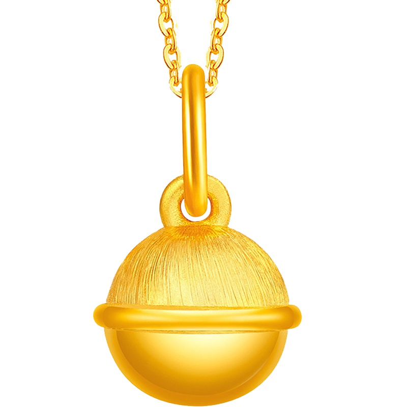 3D硬金铃铛吊坠黄金足金999纯金挂坠男女款 手拉手珠宝