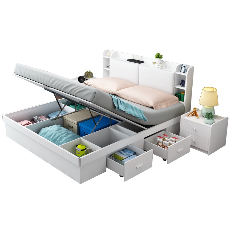 凯丽罗拉 床 简约现代 板式床 气动高箱床 皮艺床 婚床 单人床1.2米 双人床1.5/1.8m 小户型卧室储物床