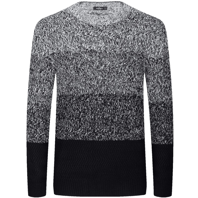 柒牌SEVEN男装拼色渐变黑白毛衣时尚中青年羊毛衫