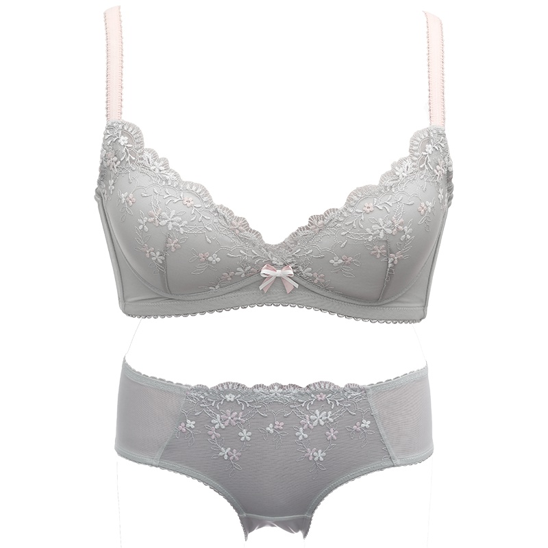歌瑞尔甜美刺绣性感薄款无钢圈女士内衣套装【文胸+内裤】190472A
