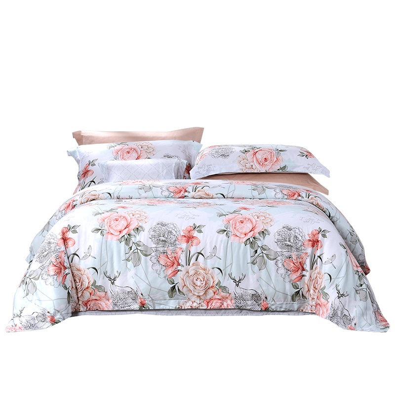 富安娜FUANNA60支莱赛尔天丝被套1.5单人床上四件套春夏天丝1.8双人被罩单