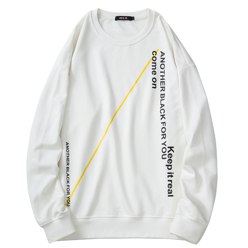 海德斯曼 2019秋季新款白色圆领宽松卫衣男时尚潮流潮上衣男15236