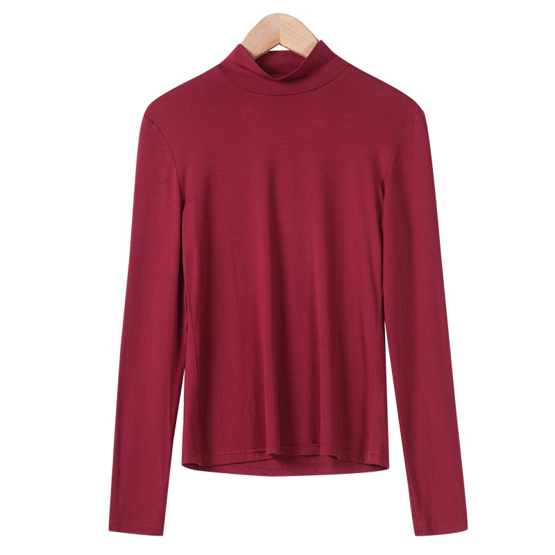 晚白2020春季新品气质百搭纯色半高领修身显瘦长袖打底衫T恤上衣女