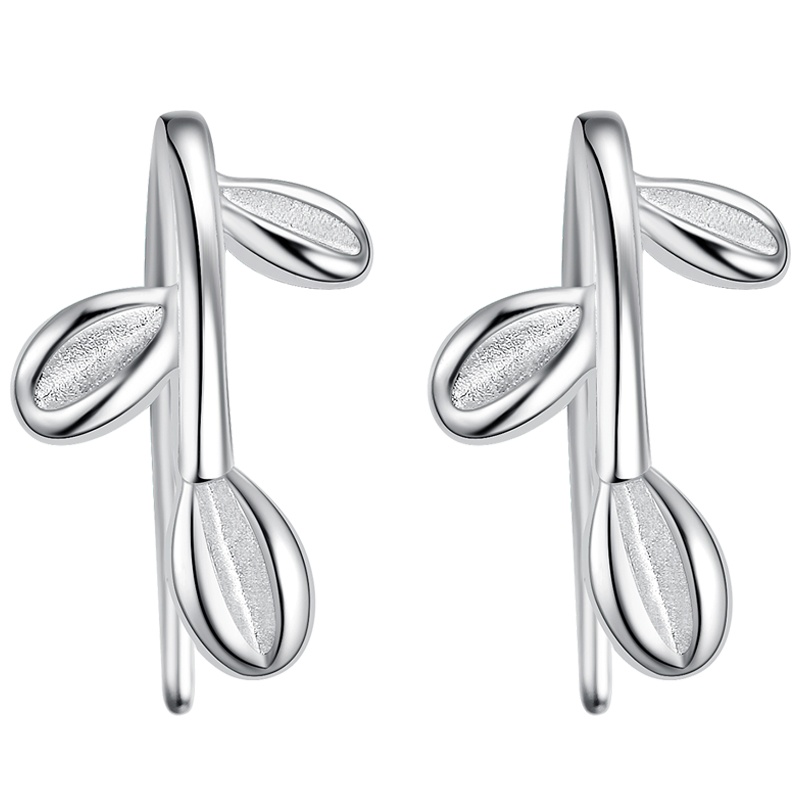 佰色传情(BRIR)小草简约百搭S925纯银耳钉耳饰睡觉不用摘耳钩