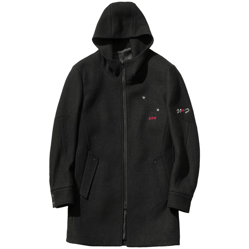 千纸鹤男装呢大衣2018新品舒适保暖连帽中长款毛呢大衣男69036