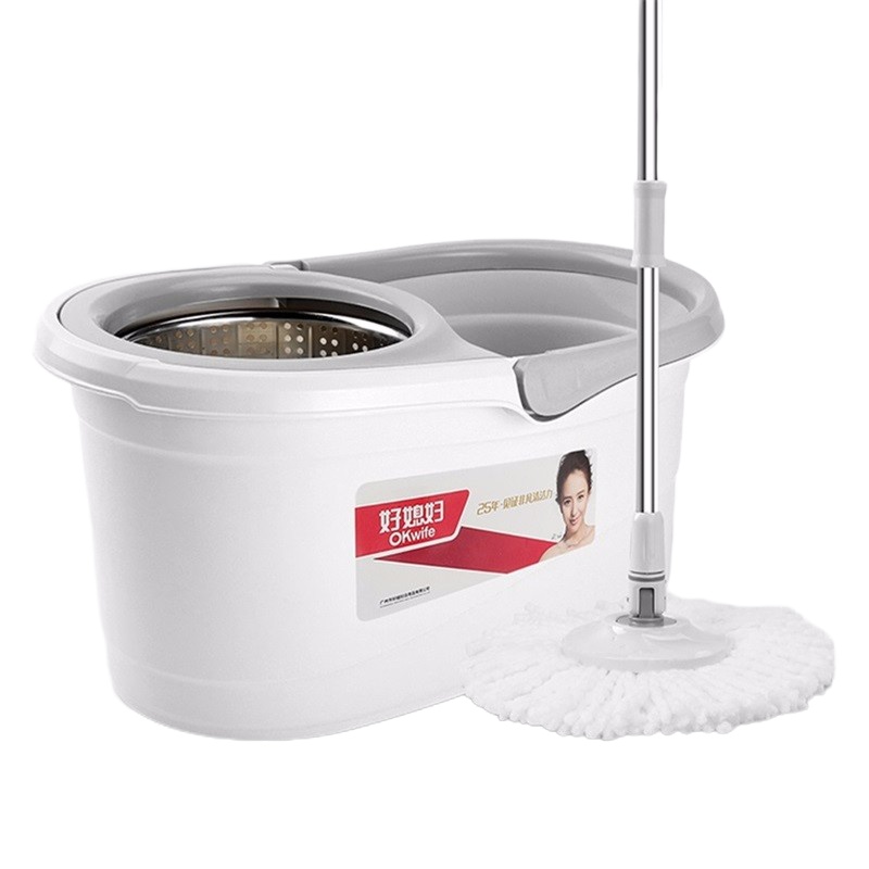 好媳妇 旋风旋转拖把(钢网)免手洗双驱动吸水托布地拖桶 干湿两用 木地板墩布拖地神器 含2替换头 AGW-7400