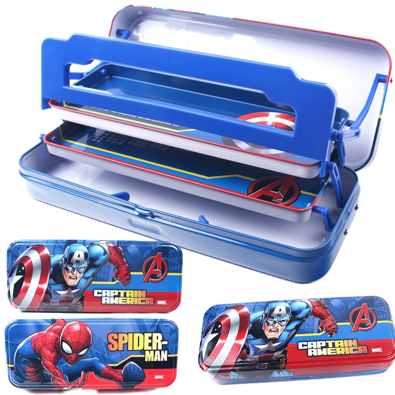 迪士尼蜘蛛侠美国队长小学生文具盒男生铁笔盒儿童铅笔盒大容量