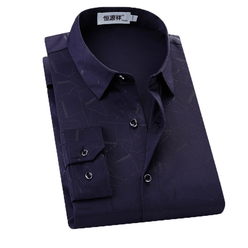 恒源祥长袖衬衫男夏季商务休闲时尚衬衣方领潮流爸爸装