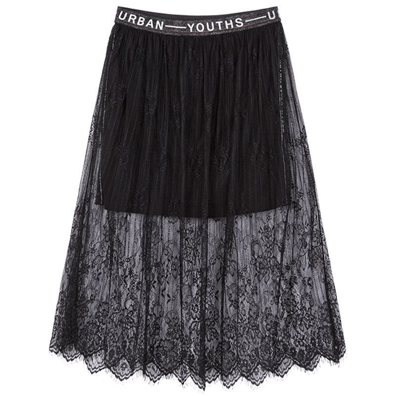 马克华菲女装2019夏新纱拼接百褶半身裙