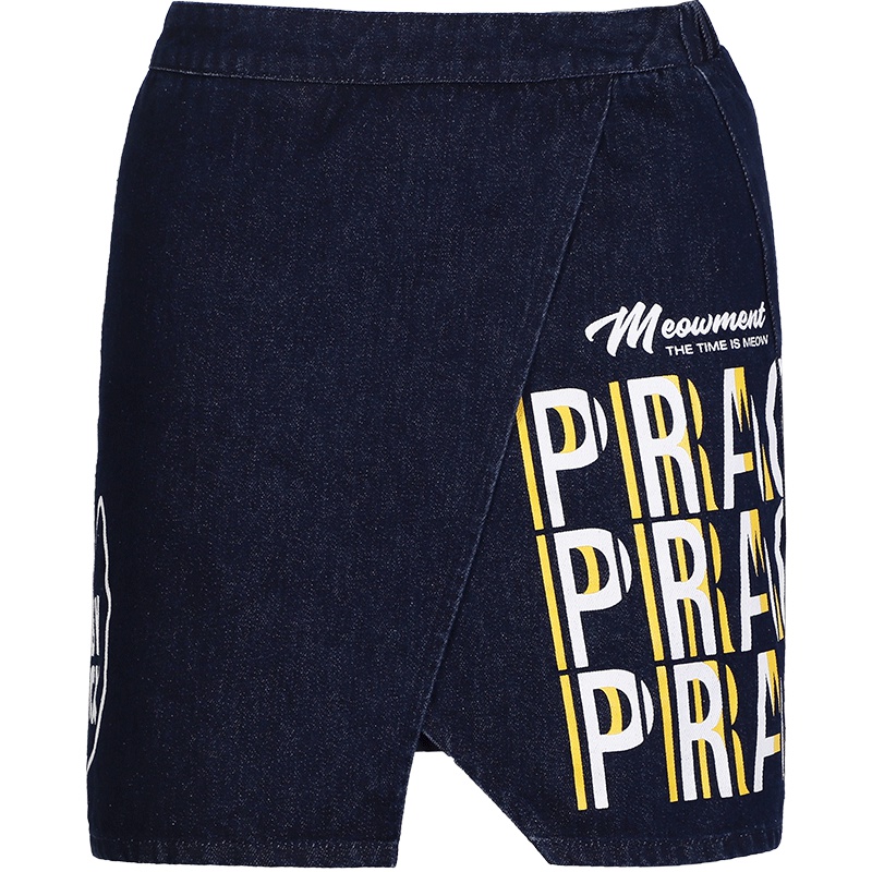 a02新款时尚潮流字母印花不规则A字半身裙牛仔短裙女DTU2D0861SK