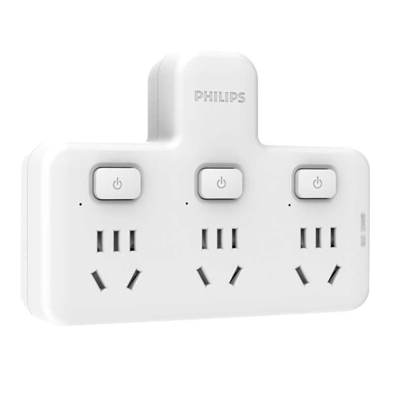 飞利浦插座插头转换器多孔正品电源插头多功能插线板面板无线插排 3位分控 SPB3030W