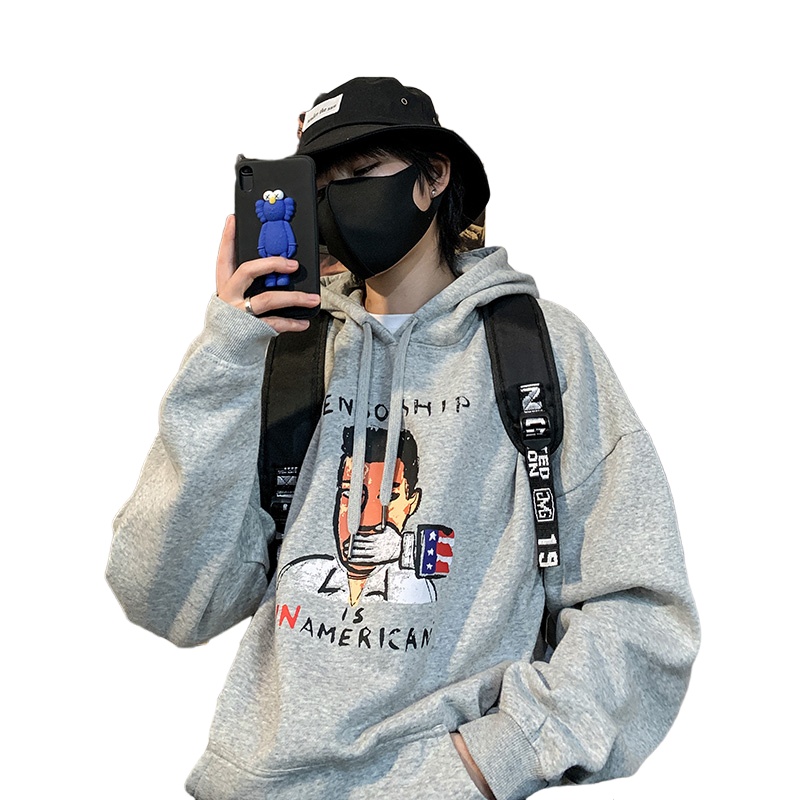 茜靓CHYLLIRN加绒加厚连帽卫衣男港风宽松冬季外套韩版潮流上衣服ins春秋