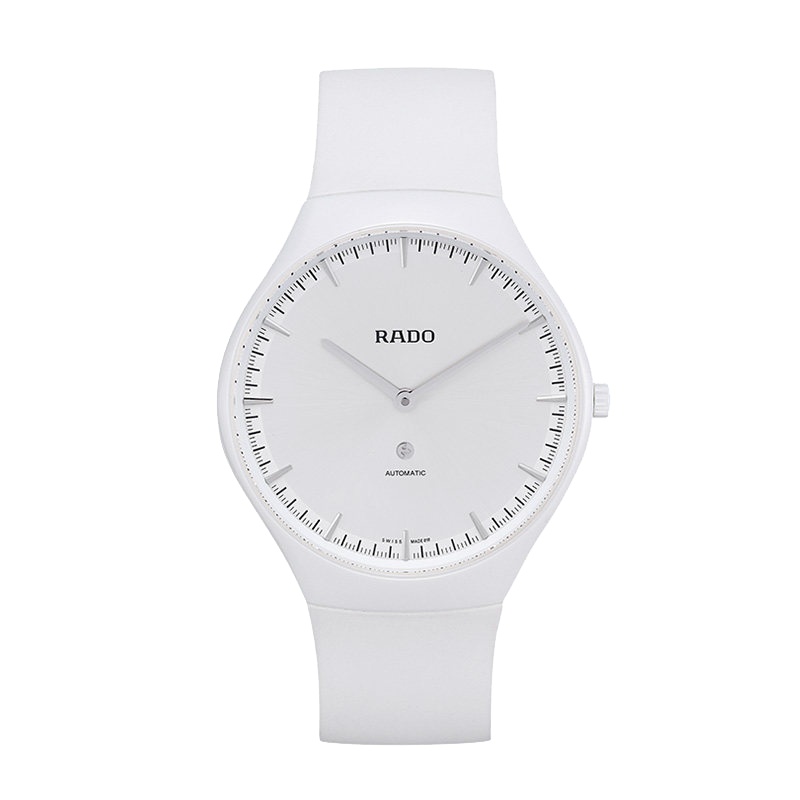 雷达(RADO) 瑞士手表 真系列陶瓷表盘硅胶表带白色机械女表 R27970109