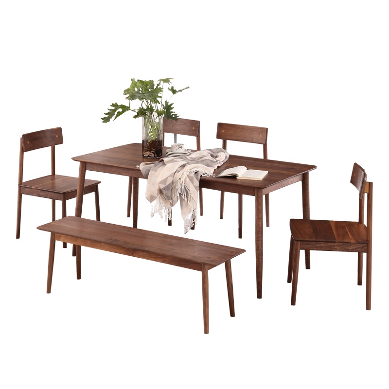 全简黑胡桃木餐桌椅实木餐桌组合4人新中式餐桌