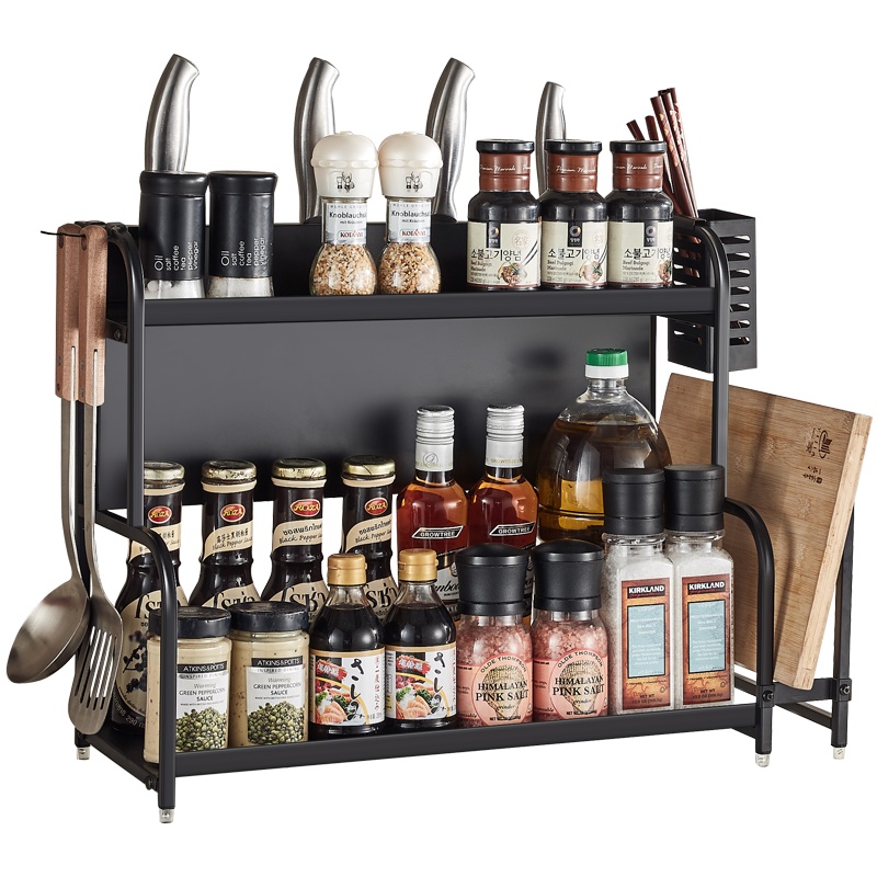 卡贝不锈钢厨房置物架黑色台面 多功能用品放调料刀架筷子调味品收纳架