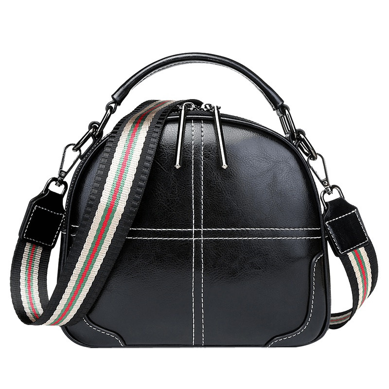 杜罗伦女包新款手提包小包时尚油蜡牛皮宽织带单肩斜挎包