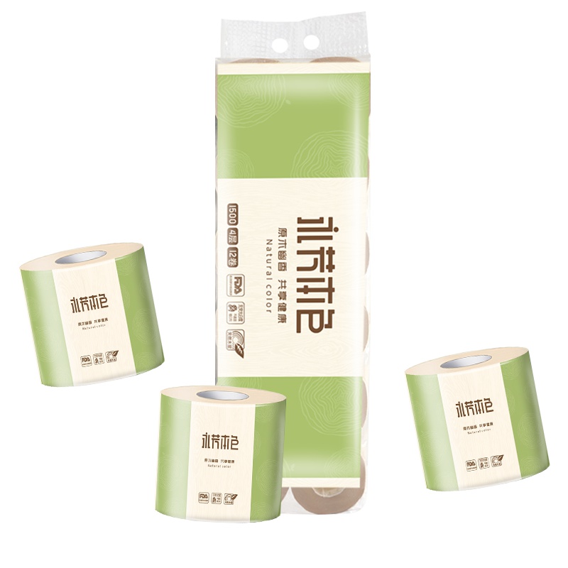 顺清柔 卷纸 本色纸4层有芯1*12卷/提1800g卫生纸纸巾