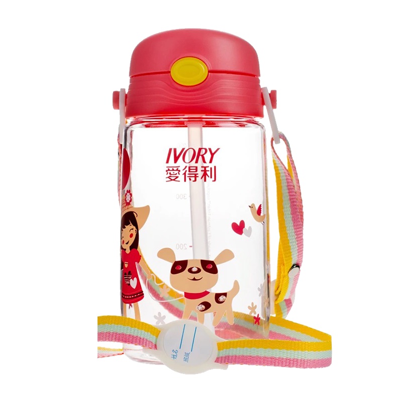 爱得利(IVORY)水壶Tritan特丽透吸管杯儿童400mL宝宝带吸管喝水壶 红色/AF124